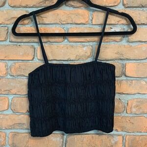Faithfull the Brand Liya Smocked‎ Crop Top Womens XL Black Adjustable Straps